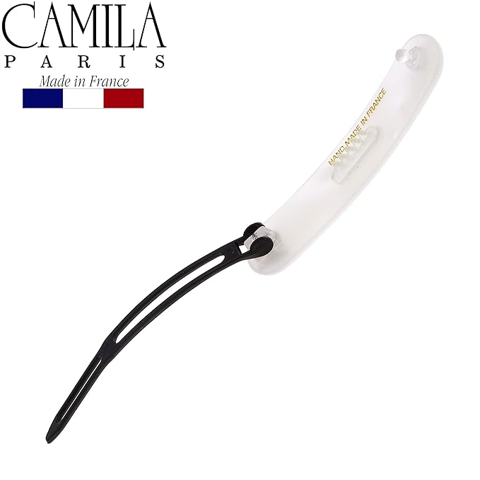 Camila Paris CP2822 French Hair Barrette Clip for Girls, Handmade, White, Metal-Free Closure Strong Hold Grip Hair Clips for Women, No Slip and Durable Styling Girls Hair Accessories, Made in France