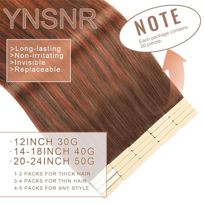 Tape in Hair Extensions Human Hair Balayage Chocolate Brown to Auburn Brown 22 Inch 20Pcs Tape Ins for Women Straight Invisible Seamless Remy