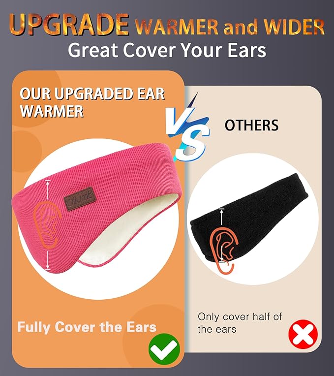 Winter Ear Warmer Headband for Men Women Double-Layer Knit Ear Muffs Cover with Fuzzy Lining for Running and Cycling (Black, Rose Pink, One Size)