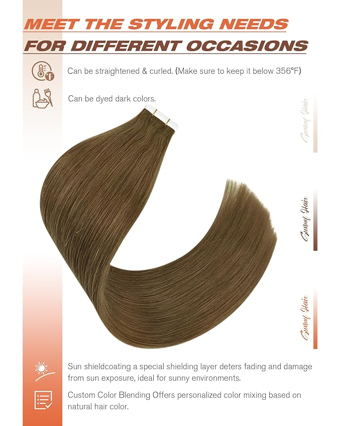 Sunny Hair Tape in Hair Extensions Real Human Hair Invisible Remy Hair Extensions Tape ins for Women Light Brown 20 inch 20Pcs