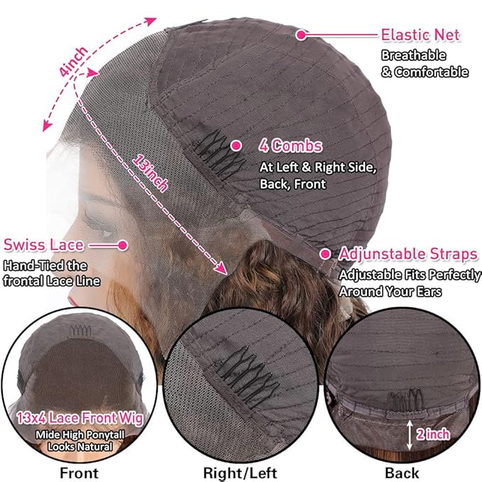 bangjazz 28 Inch Deep Wave Lace Front Wigs Human Hair 180% Density Highlight Ombre 13x4 Lace Frontal Wigs Human Hair HD Lace P4/27 Wigs for Black Women Human Hair Pre Plucked Curly Lace Front Wig