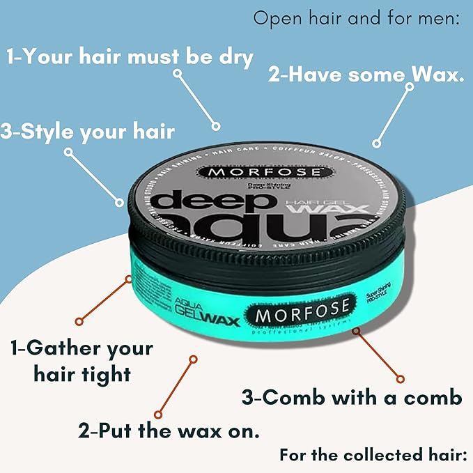 Morfose Deep Aqua Hair Gel Wax with Shiny and Strong Flexible 5 Hold, Manage Flyaways, Braids, and Curls, Professional Hair Styling for Women and Men, Fruity Scent, 5.92 Fl. Oz, (deep aqua)