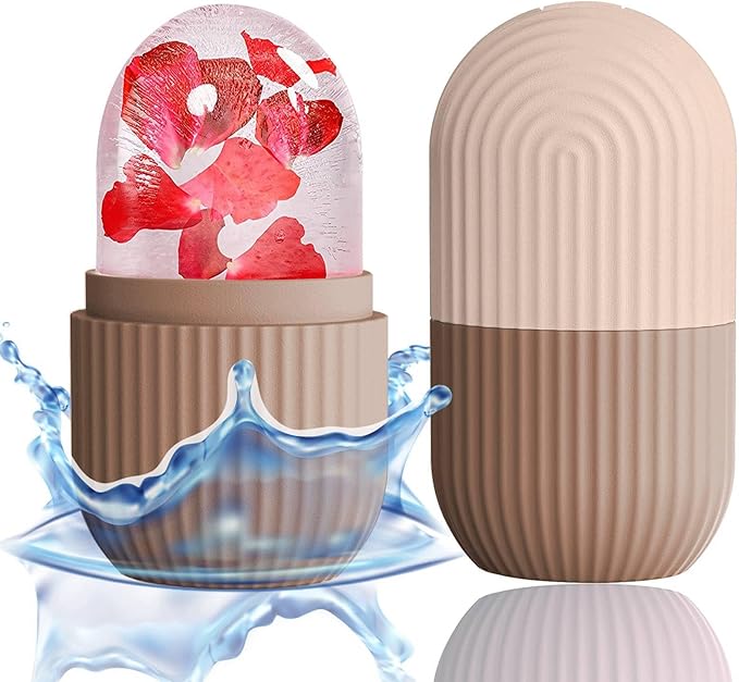 XHJRI Ice Face Roller Massager,Ice Cube Roller for Face, Eyes and Neck Naturally Conditioning and Skin Care,De-Puff Eye Bags,Reduce Migraine Pain,Reusable Massage Silicone Ice Mold (Coffee)