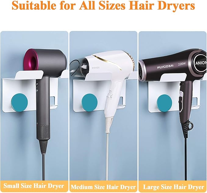 Hair Dryer Stand Holder Wall Mounted, New Upgrade Punching Or Nails-Free Glue Two Ways Blow Dryer Holder Rack Organizer for Dyson Supersonic Hair Dryer(White+Blue)