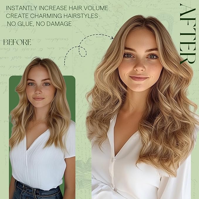 RUNATURE Real Hair Extensions Clip in Human Hair, 24 Inch Clip in Hair Extensions Real Human Hair, Long Remy Natural Hair for Women Easy Styling 135g 7pcs #10P16 Dark Blonde HIghlight Caramel Blonde