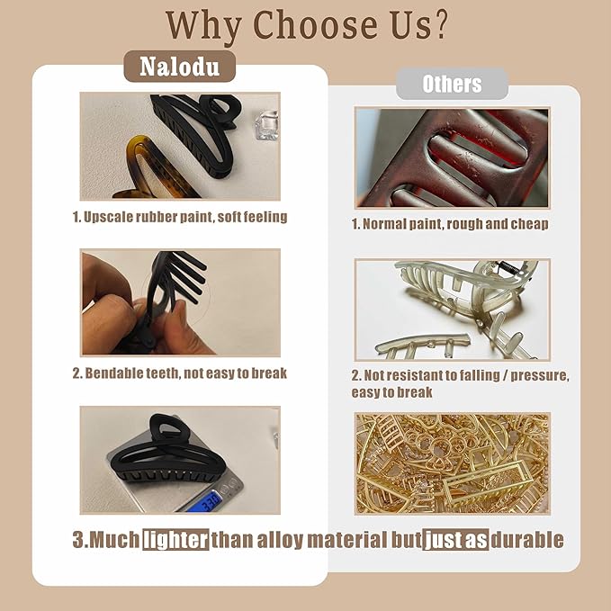 Large Hair Claw Clips, 4.3 Inch Non-Slip Big Unbreakable Hair Clip Matte Hair Claws for Women Long Thick Curly Hair, 2 Pack
