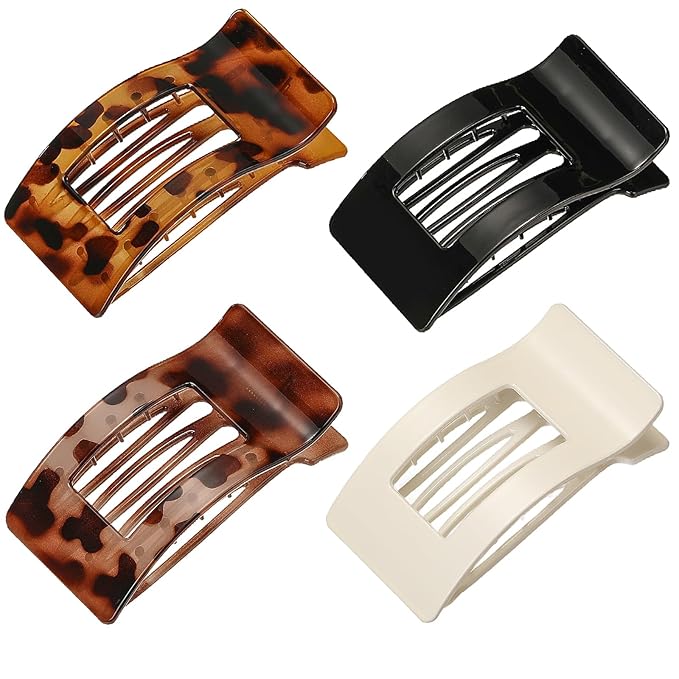 4 PCS Flat Hair Clips, Large Flat Claw Clips for Women Girls, Strong Hold French Hair Clips for Thick Thin Hair, Stylish Classic Hair Barrettes(Leopard)