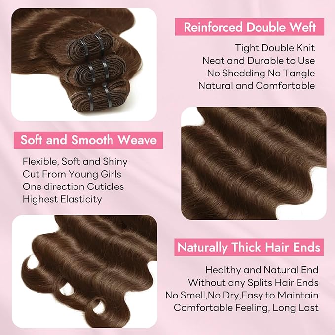 Clip in Hair Extensions Real Human Hair Body Wave 4 Chocolate Brown Clip in 100% Brazilian Remy Human Hair Extensions 8pcs Per Set with 18 Clips Double Weft 18 Inch 100g/3.6oz