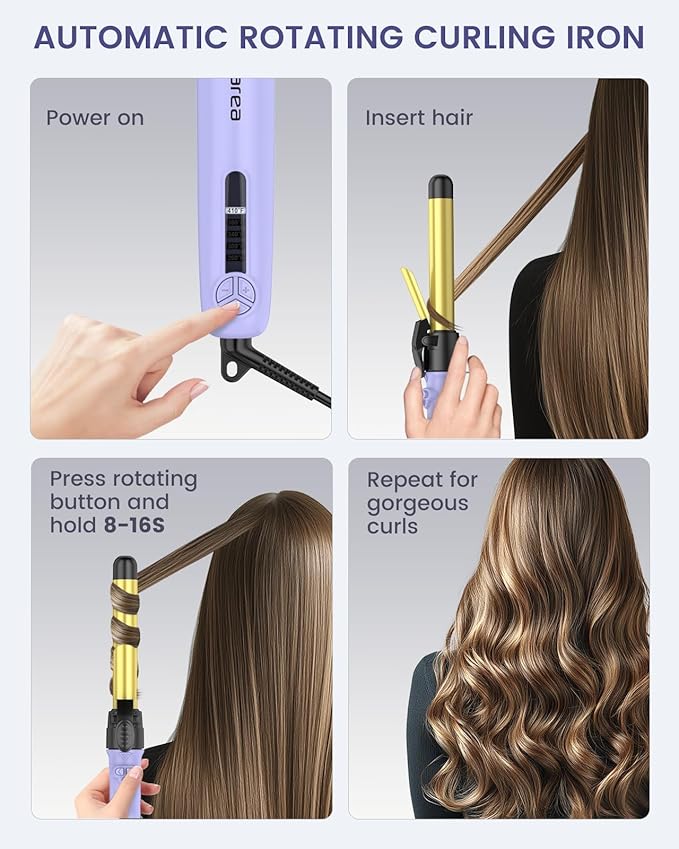 Rotating Curling Iron 3 in 1 Set, Automatic Curling Wand with 3 Interchangeable Ceramic Barrels(0.75" - 1.25"), Instant Heating Hair Culer with 5 Adjustable Temp, Include Heat Resistant Glove & Clips