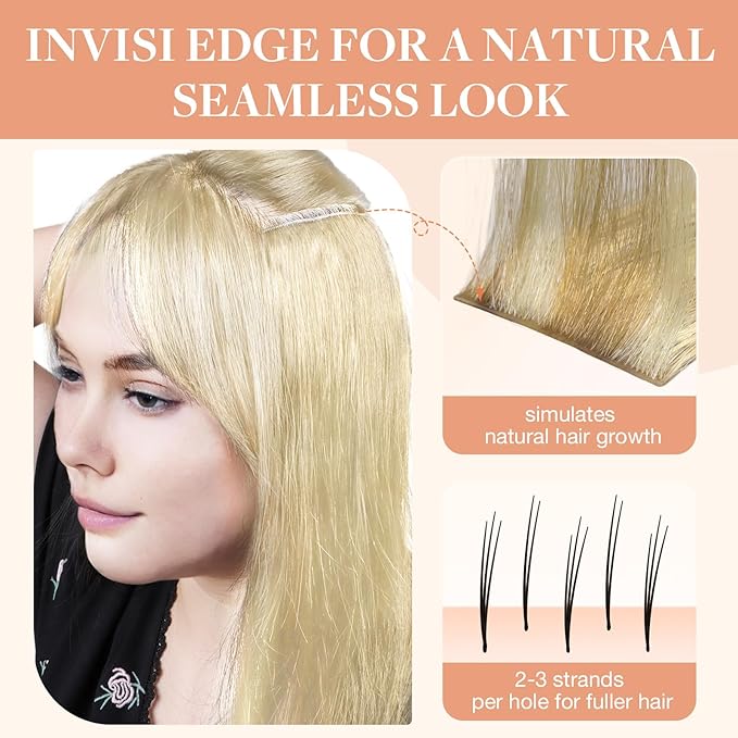 GOO GOO Invisi Edge Tape in Hair Extensions Human Hair, 16/22 Light Blonde Highlighted Golden Blonde, 6pcs 10inch 15g, Virgin Remy Hair, Seamless Injected Tape, Natural Look