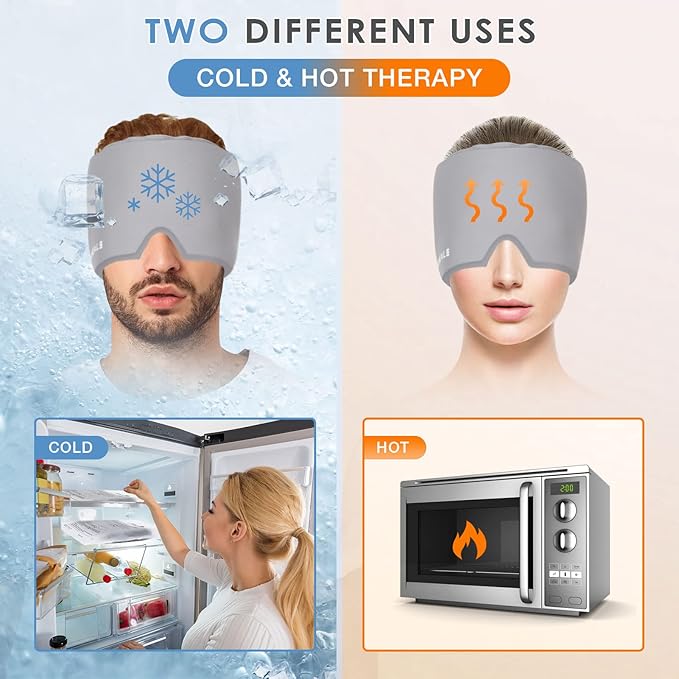 Cold Head Hat – Cooling Ice Cap Ice Pack Mask with Flexible Hot and Cold - Grey