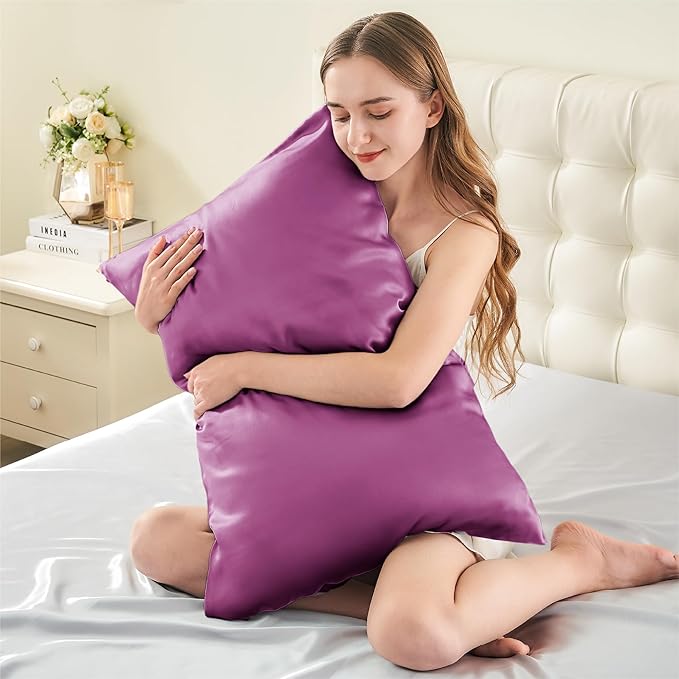 INFIIXSO Mulberry Silk Pillow Cases King Size Set of 2, Silk Pillowcase with Hidden Zipper 20"x36", Extraordinary Smooth and Soft Pillow Case for Hair and Skin(Purple, 2 Pack)