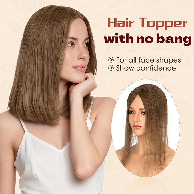 Rich Choices Human Hair Toppers for Women-100% Real Remy Hair Topper No Bang-Upgraded 150% Density 9 * 12CM Lace Base-Clip in Hairs Topper for Thinning Hairs-10Inch #4 Medium Brown