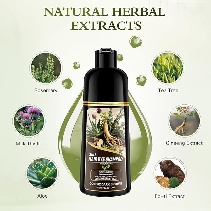 Dark Brown Hair Dye Shampoo,Gray Hair Cover up Herbal Semi-Permanent Hair Color Shampoo for Women Men