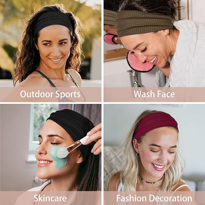 TERSE Headbands for Women Wide Non Slip Boho Head Bands Elastic Thick Soft Hairbands Fashion Workout Yoga Hair Accessories, 6 Pack