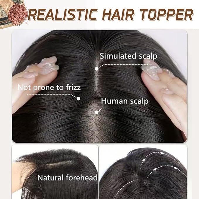 Rich Choices Hair Toppers for Women Real Human Hair 100% Human Remy Toppers NO Bangs for Women with Thinning on Top Clip in Hairpiece 4"x4.7"Lace Base 14 Inch #2 Dark Brown
