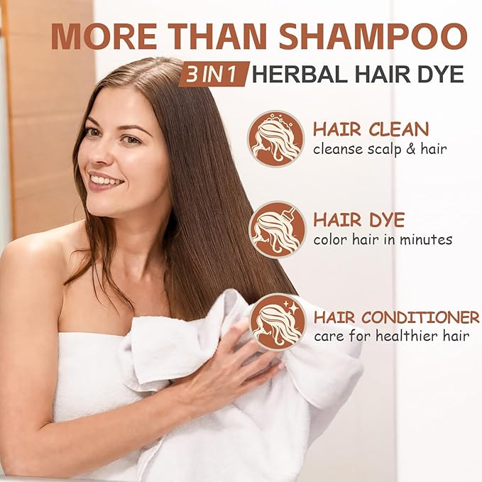 Instant Black Hair Dye Shampoo for 100% Gray Hair Coverage, Natural Herbal Hair Color Shampoo Hair Dye, 3 in 1 Coloring & Care Formula Lasts 3-4 Weeks, Easy & Quick to Use for Women Men, 500ML