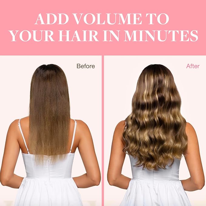 GOO GOO Clip in Hair Extensions Real Human Hair, Remy Human Hair Extensions Clip ins for Women, Natural Human Hair, 18inch 70g 2Pcs, #4/27/4 Balayage Chocolate Brown to Caramel Blonde