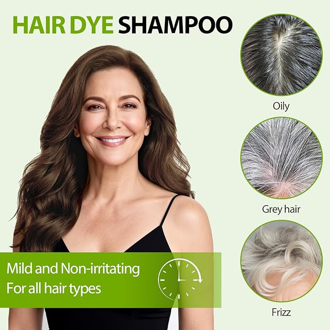 Light Brown Hair Dye Shampoo for Women & Men, 15 Min Gray Coverage, 3 in 1 Semi-Permanent Color with Natural Herbal Ingredients, Lasts 60 Days