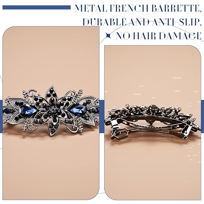Geyoga 6 Pieces Vintage Hair Barrettes for Women Retro Flower French Pearl Crystal Rhinestones Clips Hair Pins for Women Styling Accessories(Deep Style)
