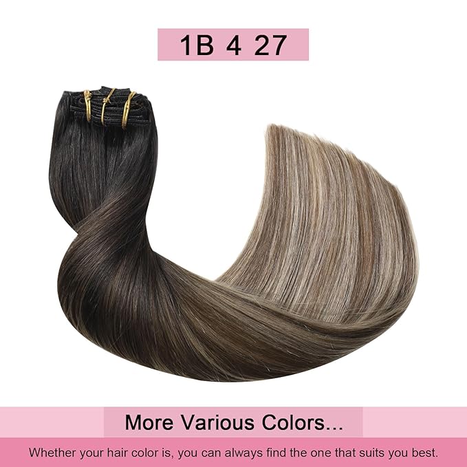 Pro2.0 Remy Real Human Hair Extensions Clip ins 120g Thick 7pcs #1b/4/27 Natural Black to Chocolate Brown and Caramel Blonde Clip in Hair Extensions Real Human Hair 16inch（#1b/4/27-16inch）