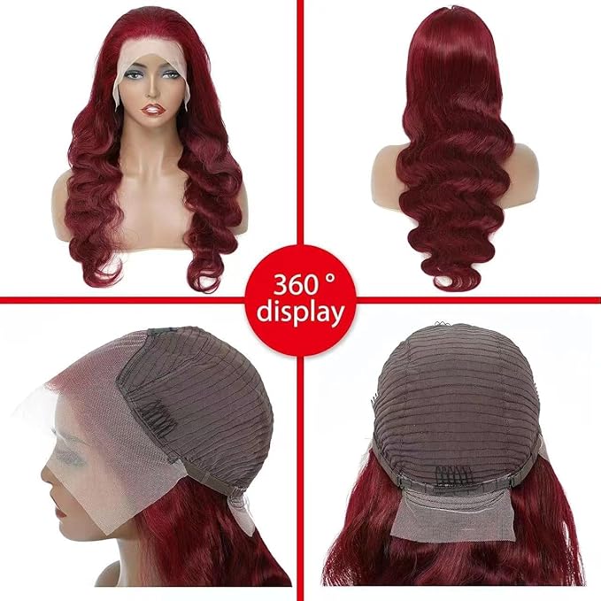 99J Burgundy wig human hair 13x4 body wave lace front wigs human hair 180 Density Pre Plucked Glueless Wine red colored lace front wig for Women 26inch