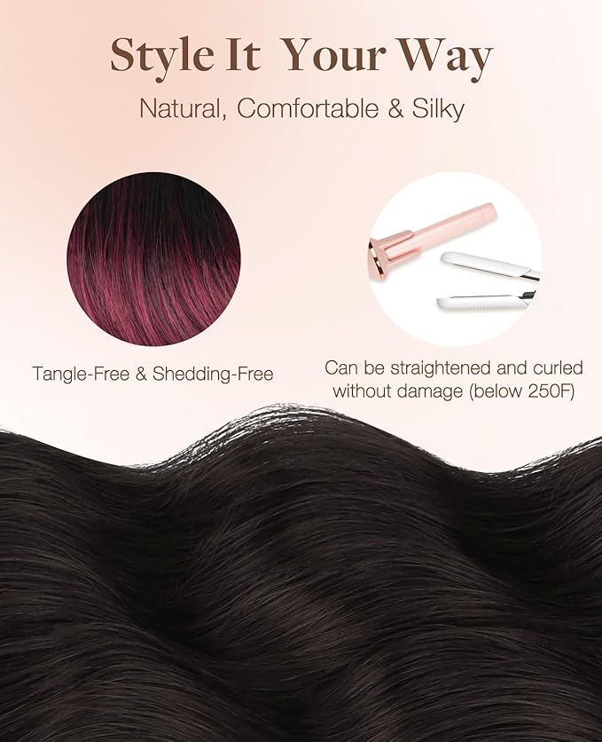 GOO GOO Invisi Edge Tape in Hair Extensions Human Hair, 1/99 Balayage Jet Black to Red, 20pcs 16inch 50g, Virgin Remy Hair, Seamless Injected Tape, Natural Look