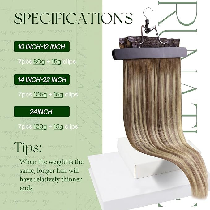 RUNATURE Clip in Hair Extensions Real Human Hair, Balayage Human Hair Clip in Extensions for Women, Thick Natural Remy Hair, Straight 14 Inch 120g 7pcs #3/8/22 Brown Root to Blonde