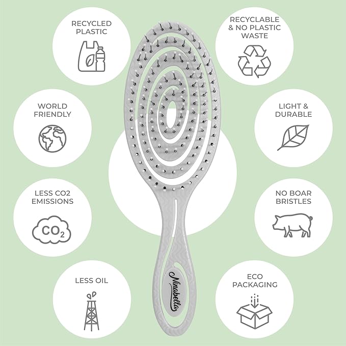 Ninabella Spiral Hairbrush - Detangle Hair Brush - For Brushing Wet or Blow Dry Hair - Detangler Vent Brush - Gray