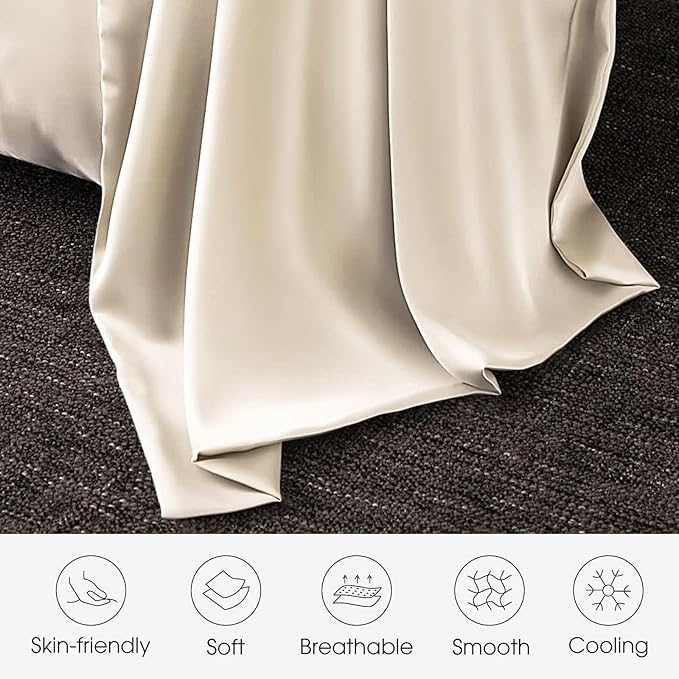 100% Silk Pillow Cases 2 Pack Queen Size Mulberry Silk Pillowcase for Hair and Skin Set of 2 Highest Grade 6A Silk Soft Breathable Cooling with Hidden Zipper, Beige