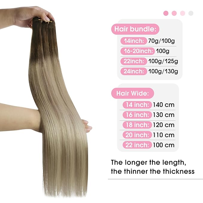 YoungSee 24Inch Weft Hair Extensions Human Hair Brown Roots to Gold Blonde Mix Platinum Blonde Sew in Hair Extensions Ombre Blonde Long Straight Hair Weft Extensions 100G