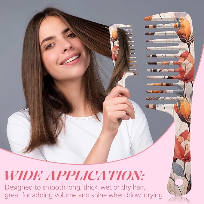 Wide Tooth Comb,Effortless Tangle Removal for Curly, Wet, Long Hair Wet,Cute Aesthetic Design for Women Men and Girls (Orange-07)