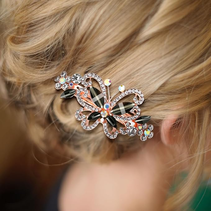 Geyoga 6 Pieces Vintage Hair Barrettes for Women Retro Flower French Pearl Crystal Rhinestones Clips Hair Pins for Women Styling Accessories(Bright Style)