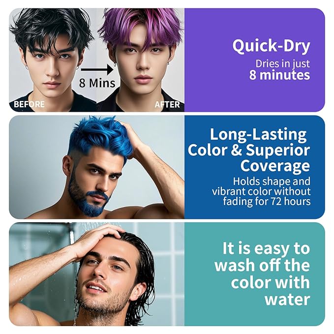Temporary Hair Color Wax for Men - SUPIYA Washable Hair Wax Color, All-Day Hold Disposable Hair Wax for Party, Cosplay & Daily (Color # 83W)