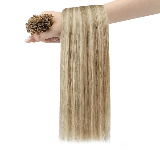 YoungSee U Tip Hair Extensions Highlight Golden Blonde and Medium Blonde Human Hair Utips Extensions for Thin Hair Highlight K Tips Human Hair Extension Silky Straight Hot Fusion 16inch 1G/S 50G