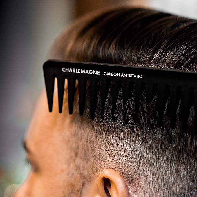 Charlemagne Wide Tooth Comb Men - Detangling Comb - Tames Unruly Strands - Enhances Curls - Texturizing Tool - Styling Tool for Slick Back Hair
