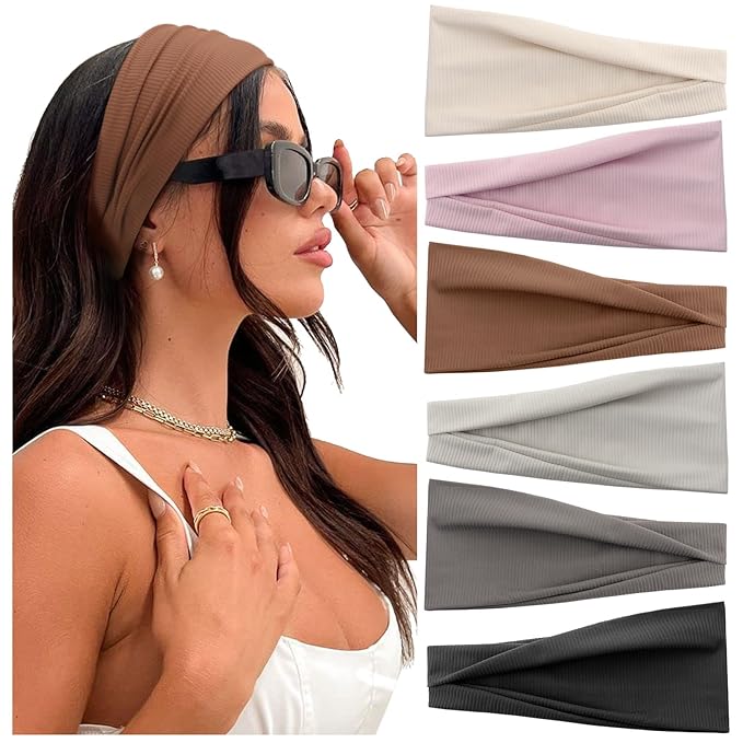 DRESHOW Yoga Sports Headbands for Women Elastic Non-Slip Headbands Workout Running Hair Bands 6 Pack
