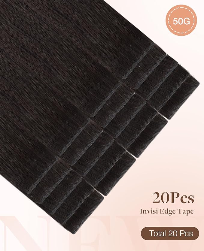GOO GOO Invisi edge Tape in Hair Extensions Human Hair, 2 Dark Brown 20pcs 18inch 50g, Virgin Human Hair Tape ins, Seamless Injected Tape in Hair Extensions