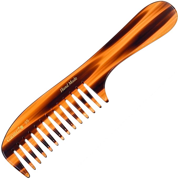 Giorgio G55 Wide Tooth Comb for Wet Hair Detangling, Hair Combs for Thin to Medium Thickness Hair Detangler, Hair Combs for Women, Handmade Large Tooth Rake Comb Saw-Cut and Hand Polished