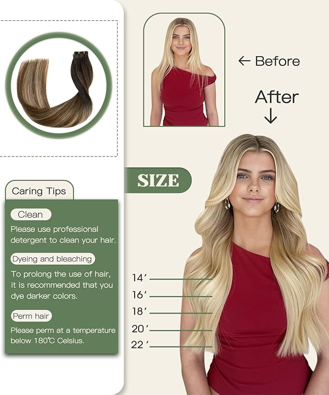 SURNEL Injected Tape in Hair Extensions Natural Black to Medium Brown and Caramel Blonde Invisible Tape in Extensions 16Inch 20 Pcs 35g(#1B427,16)