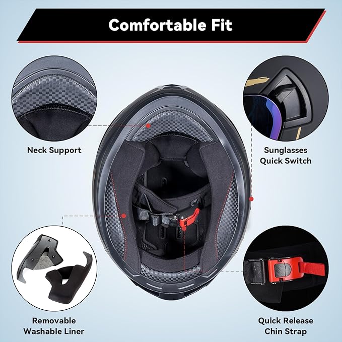 Full Face Motorcycle Helmets for Adult Men Women, DOT Approved Street Bike Racing Helmet Dual Visor Quick Release Buckle, Motorbike ADV Moped Helmet with Extra Clear Visor