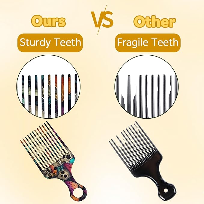 2 Pcs Afro Pick Comb for Natural Curly Hair,Portable Styling Hair Pick for Travel,Anti-Static,Cute Afro Comb for Women Men and Girls (Orange-T14)