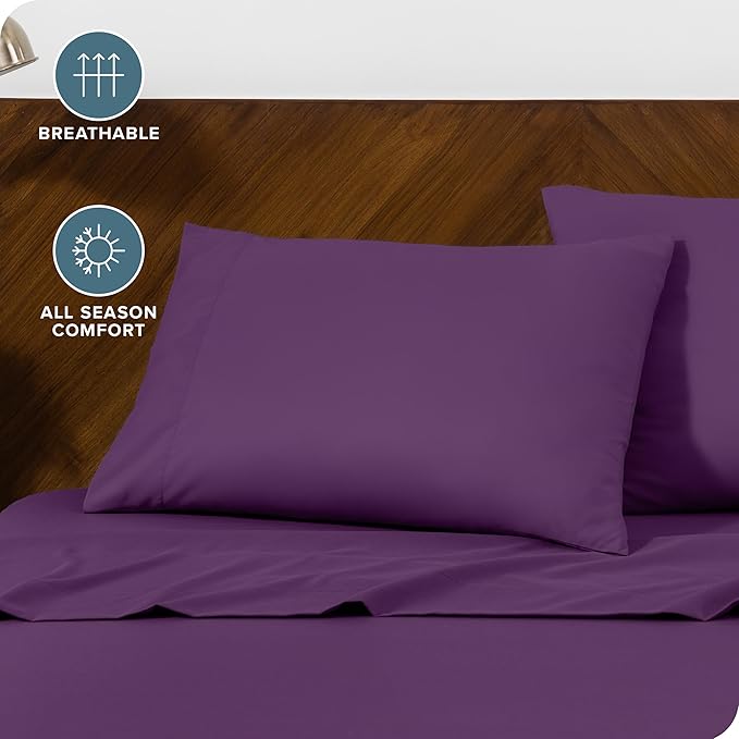 Bare Home Microfiber Pillow Cases - King 20x40 - Cooling Pillowcases - Double Brushed - Easy Care - Envelope Closure (King Pillowcase Set of 2, Plum)