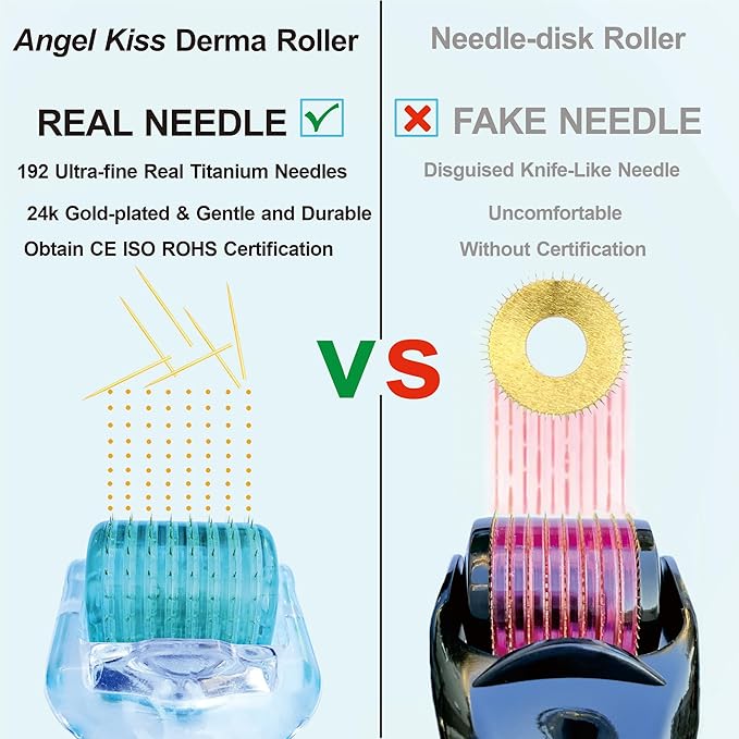 Derma Roller REAL NEEDLE Advanced 5 - Angel Kiss 0.30mm Titanium Microneedling Roller for Face, Body, Beard, Scalp, Skin Care - 0.18mm Ultrafine 192 Micro Needles Dermal Tool for Women Men