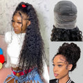 Lace Frontal Wigs 360 Drawstring Wig Human Hair 24 Inch Pre Plucked Hidden Strap 360 Lace Front Wigs Human hair Water Wave 180% Density Curly Wet and Wavy HD 360 Human Hair Wig Full Lace
