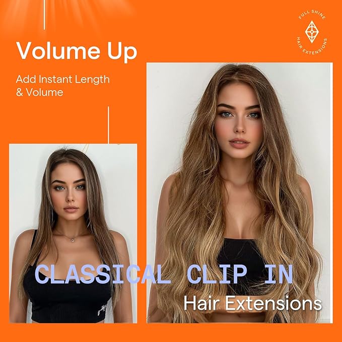 Full Shine Clip in Hair Extensions Balayage Medium Brown to Honey Blonde Hair Extensions Clip in Human Hair for Short Bob for Short Thin Hair 12 Inch 95 G 7 Pcs
