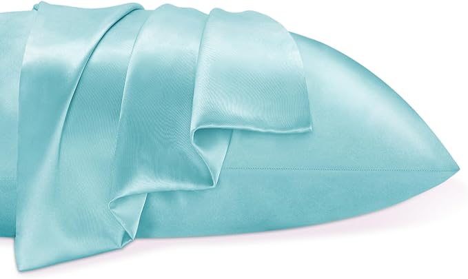 BEDELITE Satin Pillowcase for Hair and Skin, Super Soft and Cooling Similar to Silk Pillow Cases 2 Pack with Envelope Closure, Gift for Women Men(20"x40" King Size, Blue)