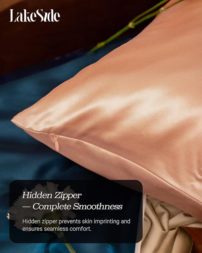 Oriental Lakeside® 100% Pure 22 Momme Mulberry Silk Pillowcase with Hidden Zipper - Nighttime Skincare & Hair Care Hydrating Pillow Cover