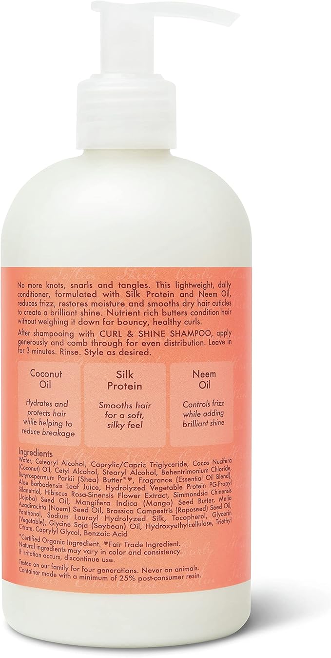 SheaMoisture Curl and Shine Conditioner For Thick, Curly Hair Coconut and Hibiscus Sulfate Free, 13 Fl Oz (Pack of 2)