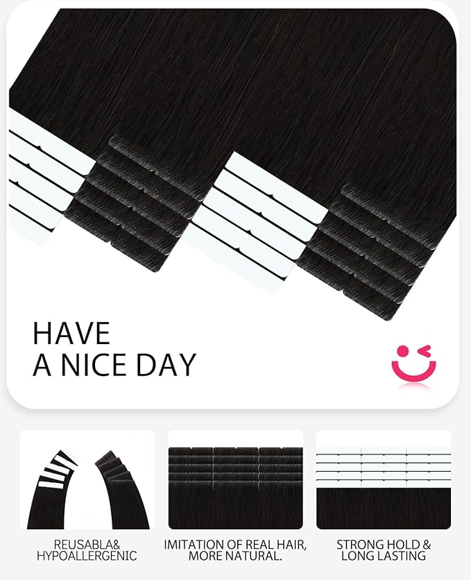 Youngsmile Injection Tape in Hair Extensions Human Hair, #1B Natural Black Invisible Tape in Injected Hair Extensions, 20pcs 35g, 16 Inch Injected Tape Ins Straight Extensiones De Cabello (#1B,16'')